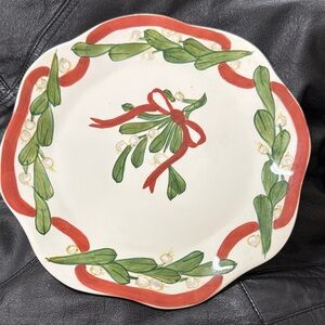 Decorative Cream Plate with Red and Green Design